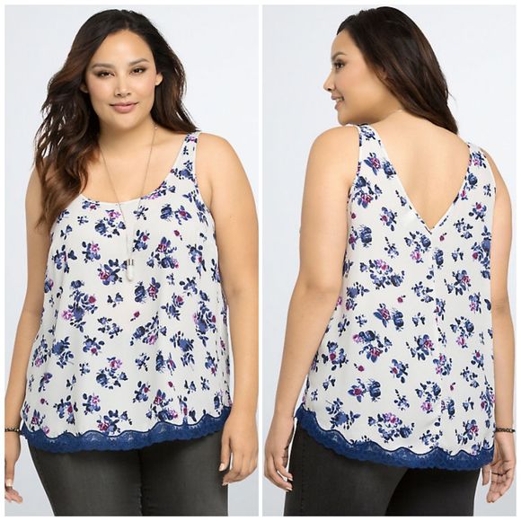 torrid Tops - Torrid Floral Lace Trim Tank Top